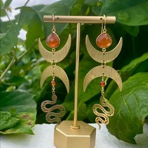 Validus Earrings, Carnelian Earrings, Brass Earrings, Gold Plated Jewelry